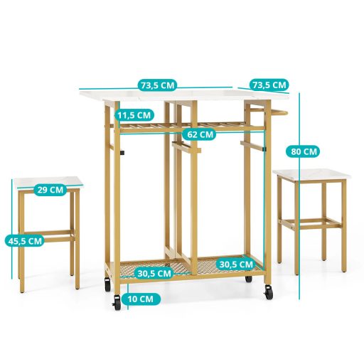 Set masă extensibilă cu suport pentru sticle, 3 piese