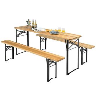 Masă de picnic din lemn cu 2 bănci