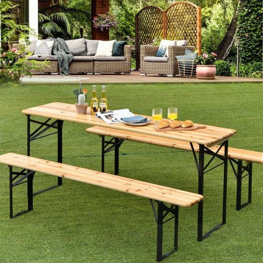 Masă de picnic din lemn cu 2 bănci