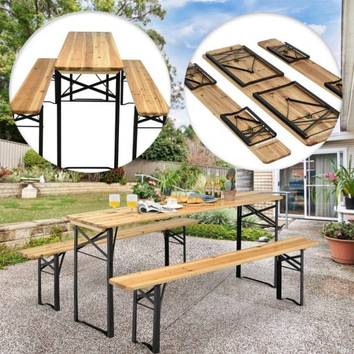 Masă de picnic din lemn cu 2 bănci