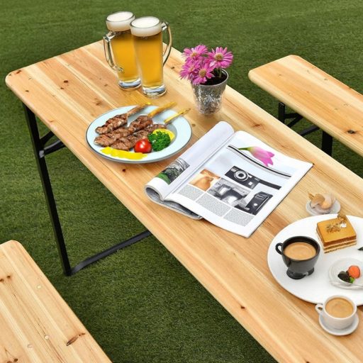 Masă de picnic din lemn cu 2 bănci