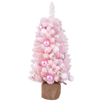 Brad de Crăciun Artificial Zăpezit cu Ornamente 90cm Roz