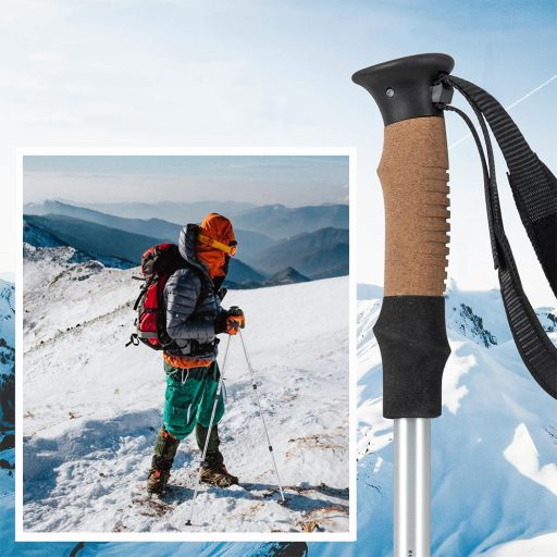 Băț de trekking reglabil cu sistem cu arc, negru