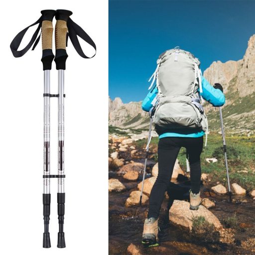 Băț de trekking reglabil cu sistem cu arc, negru