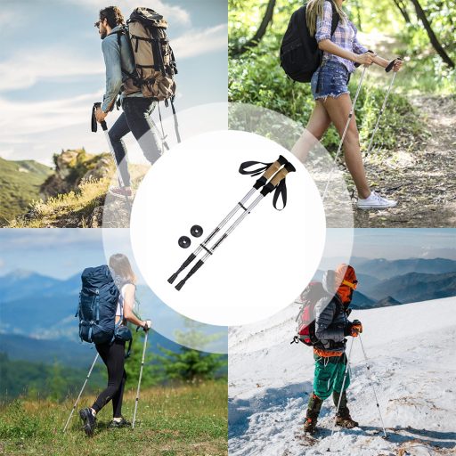 Băț de trekking reglabil cu sistem cu arc, negru